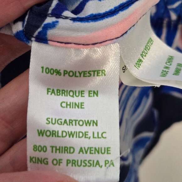 Lilly Pulitzer Size XL Everglades Blue Button-Up Shirt Roll-Tap Blouse Vibrant - Picture 5 of 8